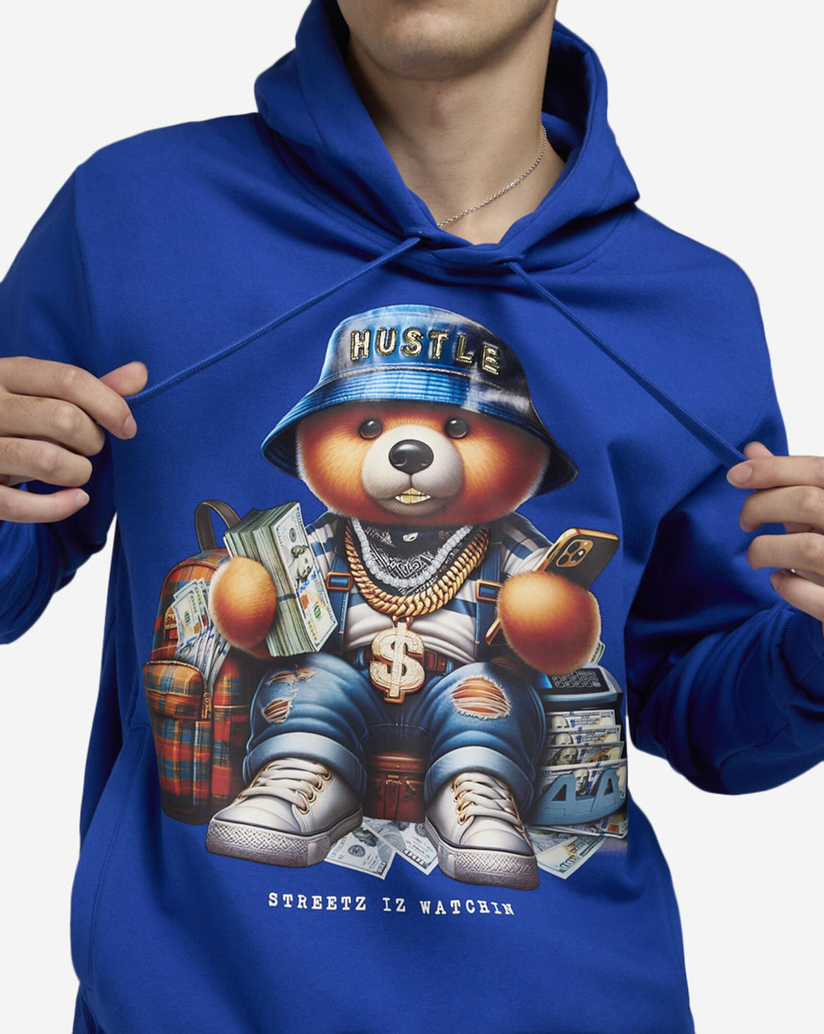 Streetz Iz Watchin Hustle Bear Hoodie Blue